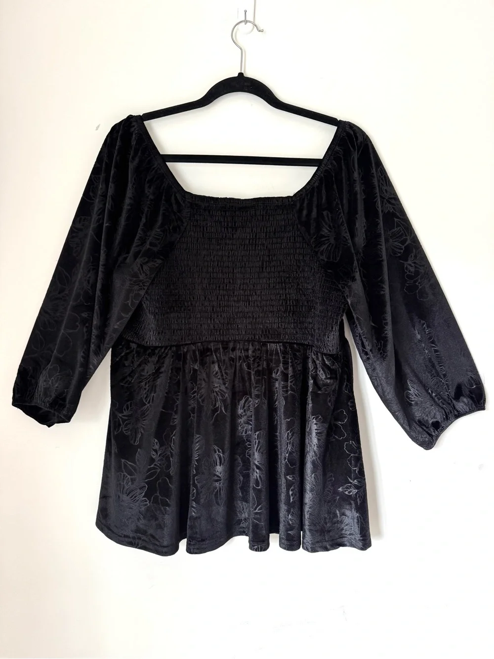 Torrid Black Velvet Corset Peplum Blouse Top Floral Embossed Size 1X - Picture 6 of 13